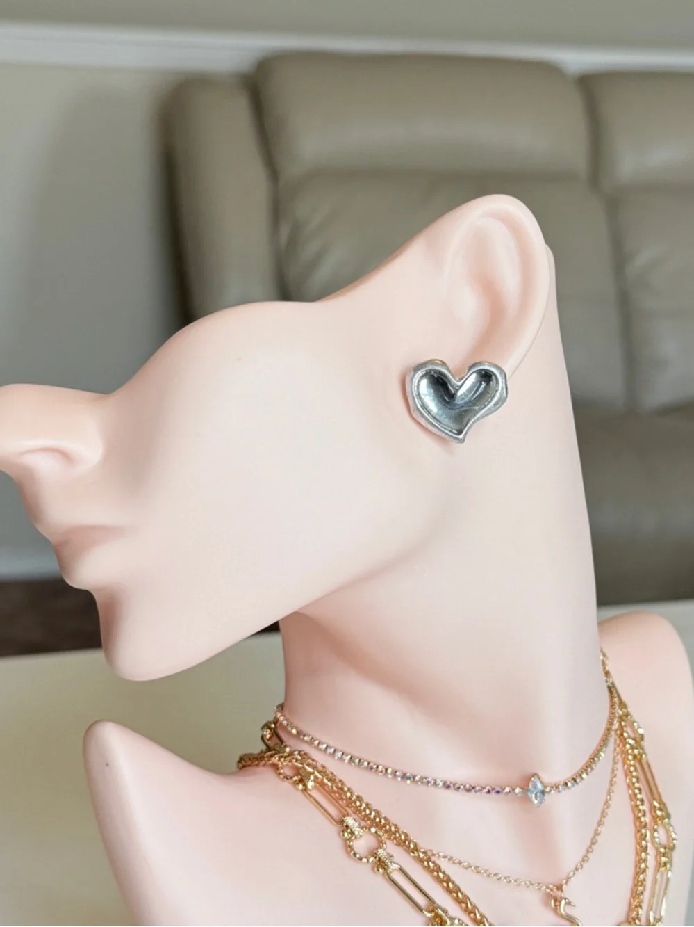 Silver Heart Stud Earrings - Picture 3 of 14